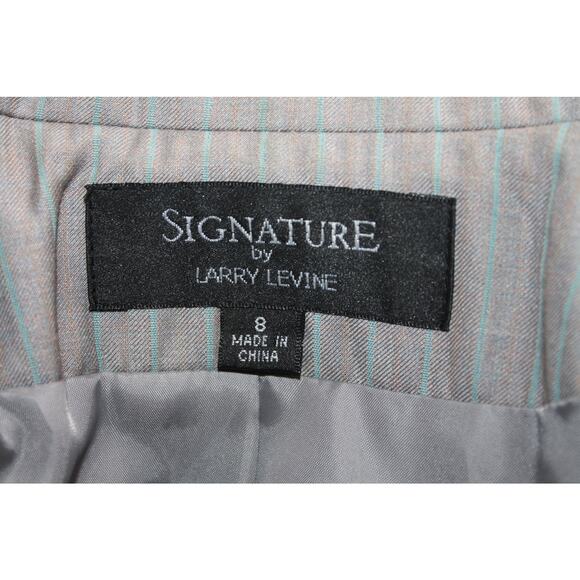 Signature by Larry Levine 8 Women's Blazer Double Gray Teal Stripes One Button - Picture 5 of 6